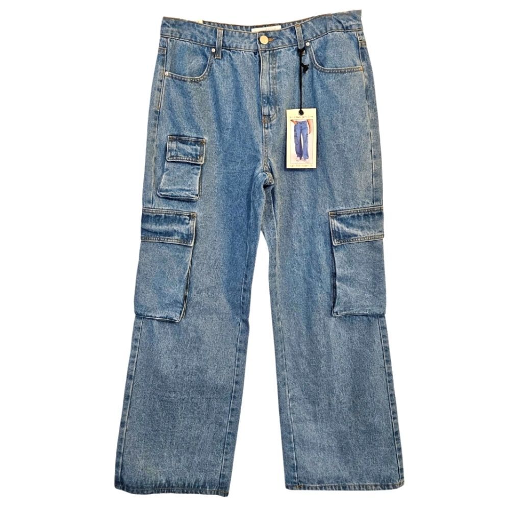 Ban jara Y2K Denim High-Rise Skater Wide-Leg Cargo Jeans Size 13/30 NEW